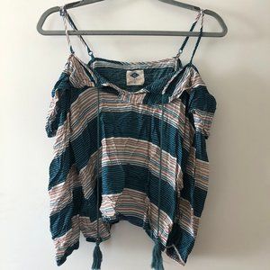 Striped off the shoulder sleeve crop top